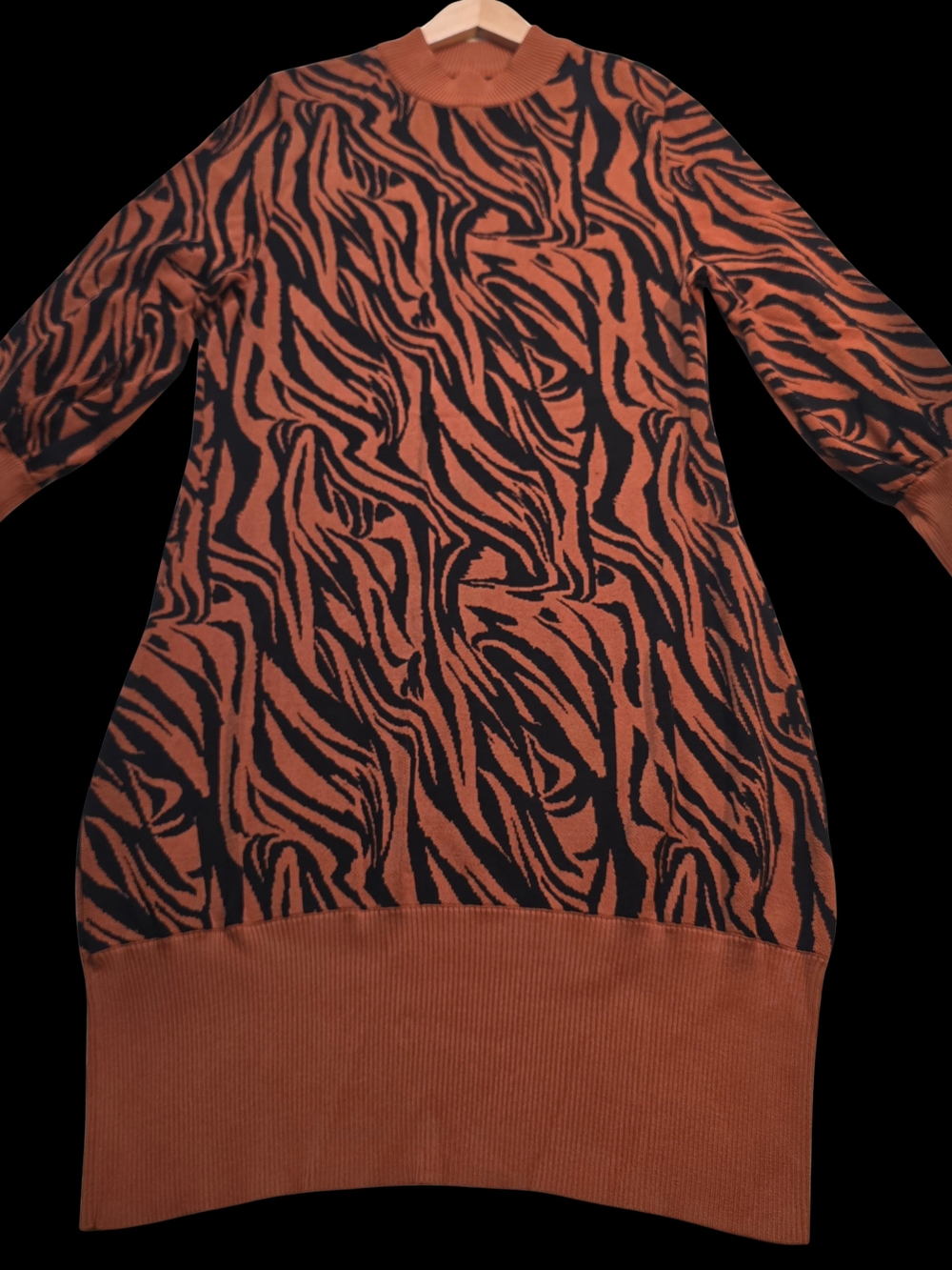 New York & Company Black and Rust Animal-Print Long Sleeve Dress